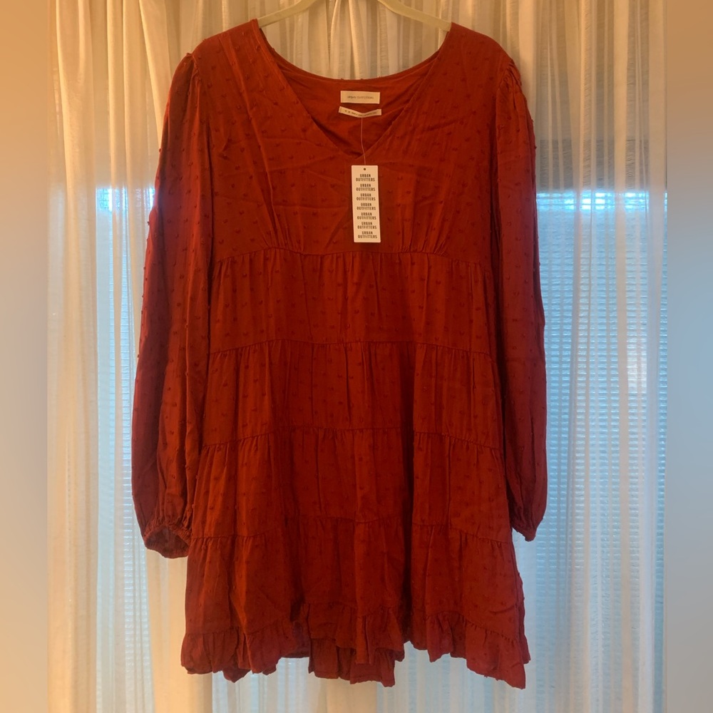 NWT | Urban Outfitters Burgundy A-line Tiered Mini Dress
